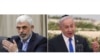 In this combination image, Hamas' leader in Gaza, Yahya Sinwar, speaks on April 13, 2022, in Gaza City, left, and Israeli Prime Minister Benjamin Netanyahu speaks on June 18, 2024, in Tel Aviv. 