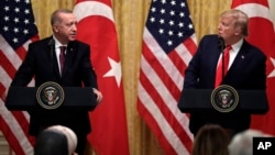 Erdoğan ile Trump'ın 13 Kasım 2019'da Washington'daki görüşmesi sonrası Beyaz Saray'da düzenlenen ortak basın toplantısı (ARŞİV).