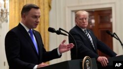 Tổng thống Mỹ Donald Trump và Tổng thống Ba Lan Andrzej Duda, tại cuộc họp báo chung ở Tòa Bạch Ốc ngày 18/9/2018. 