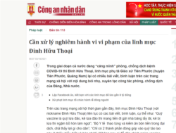 Trang CAND lên án Linh mục Đinh Hữu Thoại.